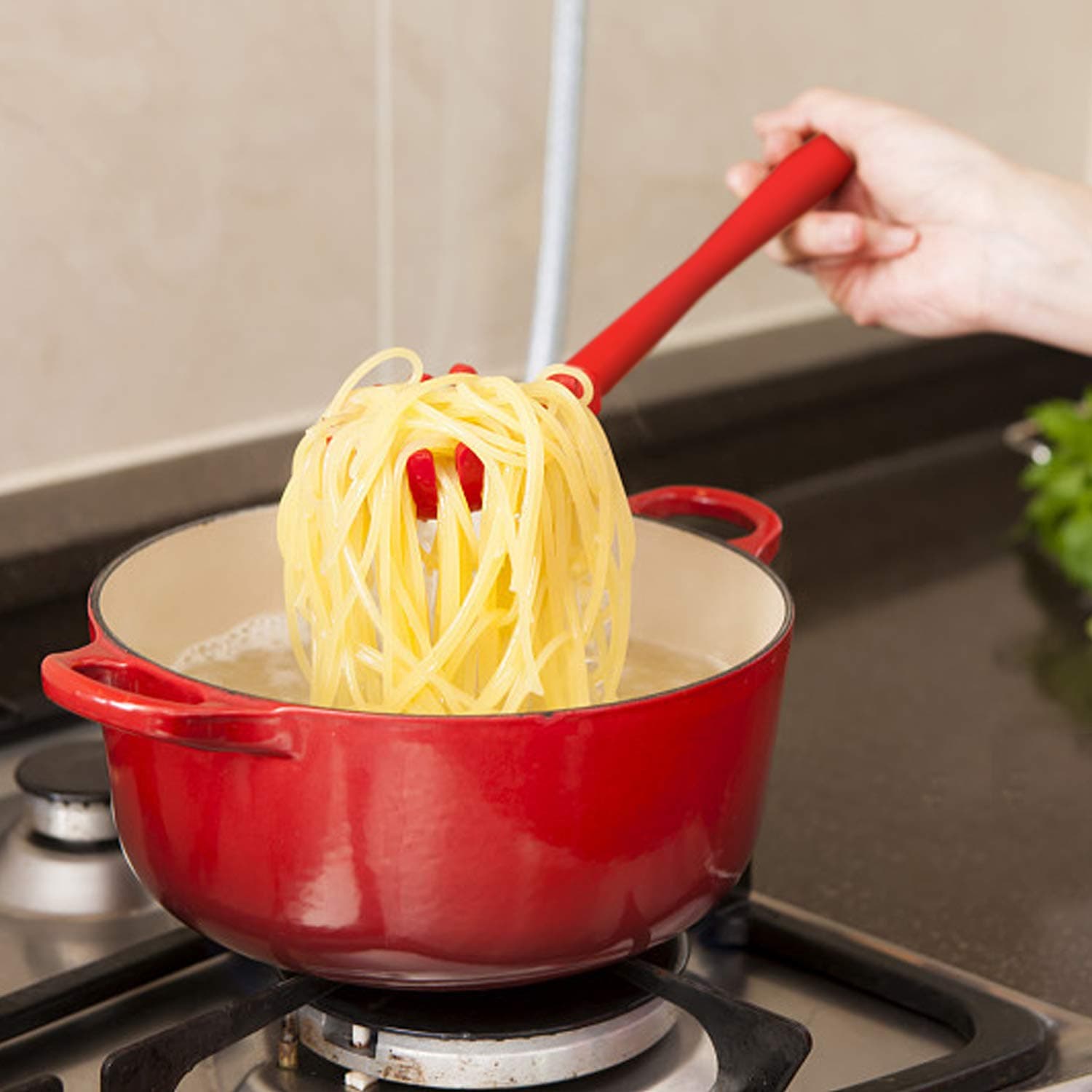 Pasta Fork Silicone Cookware Spaghetti Strainer Server Spoon no Hurt The Pot High Temperature Resistant Nonslip. thumbnail 1