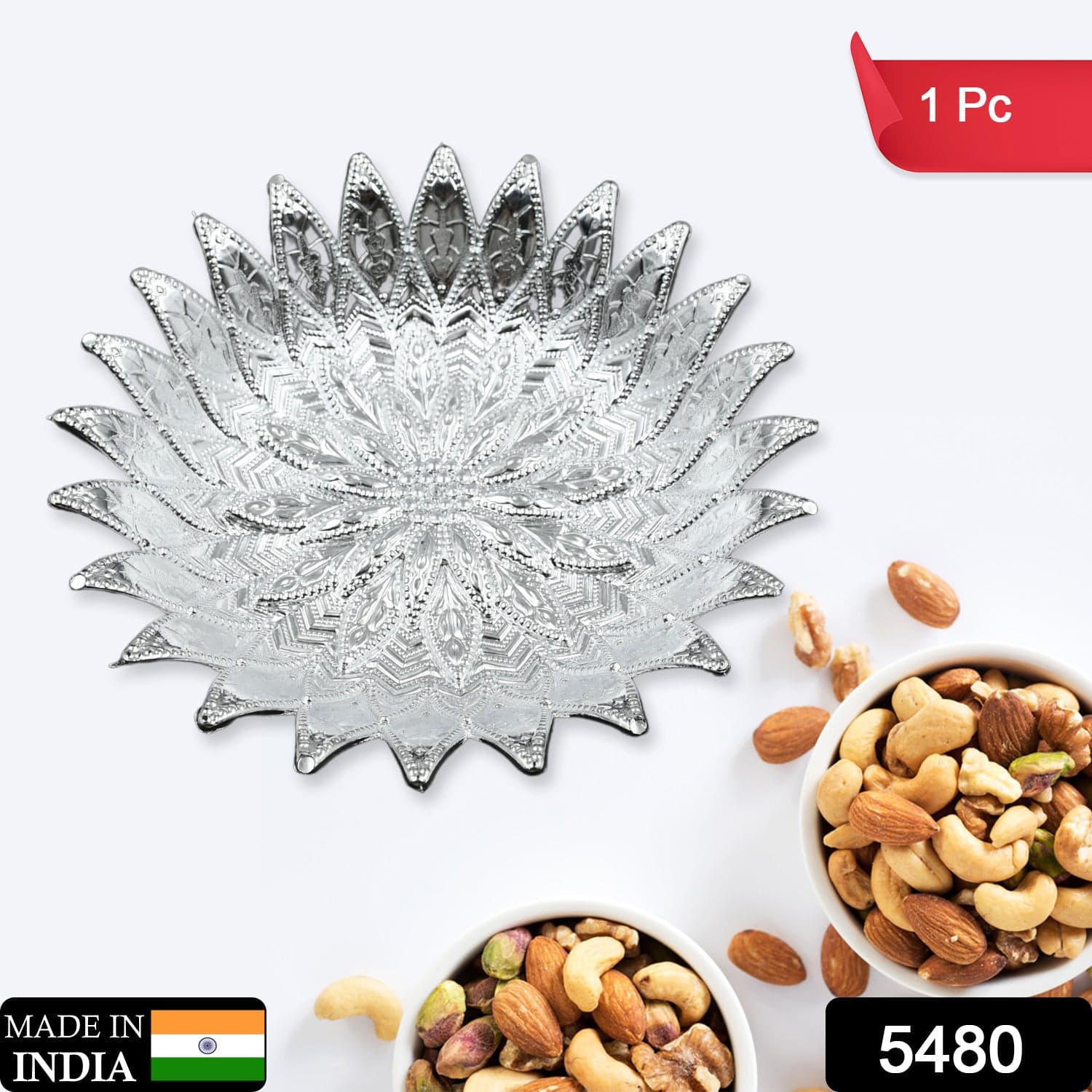 Plastic Silver Finish Serving Tray, Decorative Multipurpose Tray (1 Pc) thumbnail 2
