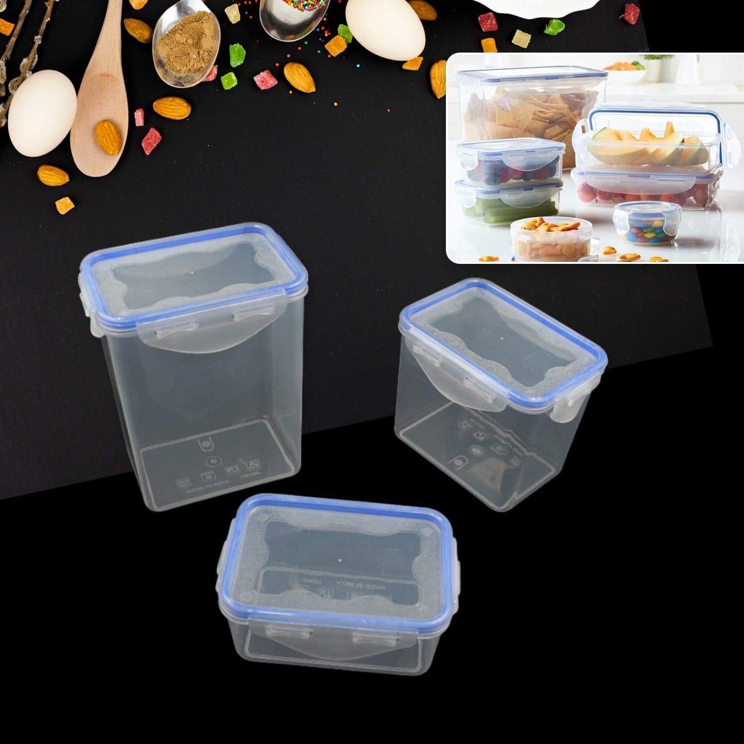 Kitchen Storage Container Set With Food Grade Plastic And Air Seal Lock Lid For Storage Of Grocery thumbnail 1