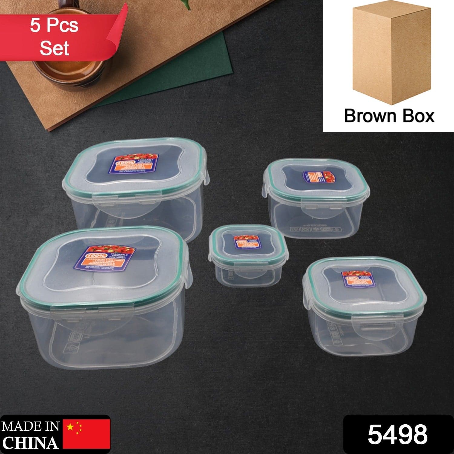 Kitchen Storage Containers Set Of Fridge Storage, Plastic Organizer, Snap-Seal Lunch Box (5 Pcs Set) thumbnail 2