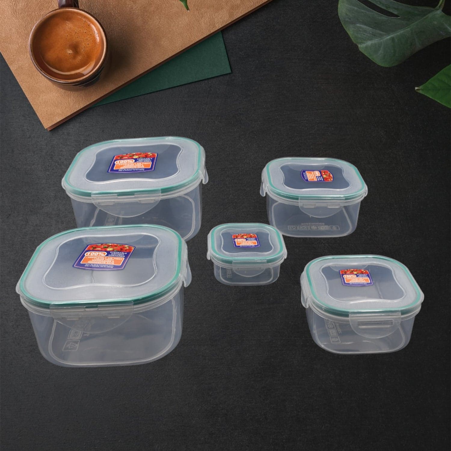 Kitchen Storage Containers Set Of Fridge Storage, Plastic Organizer, Snap-Seal Lunch Box (5 Pcs Set) thumbnail 3