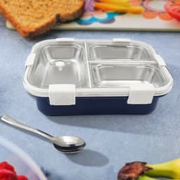 3 Compartment Transparent Stainless Steel Lunch Box For Kids