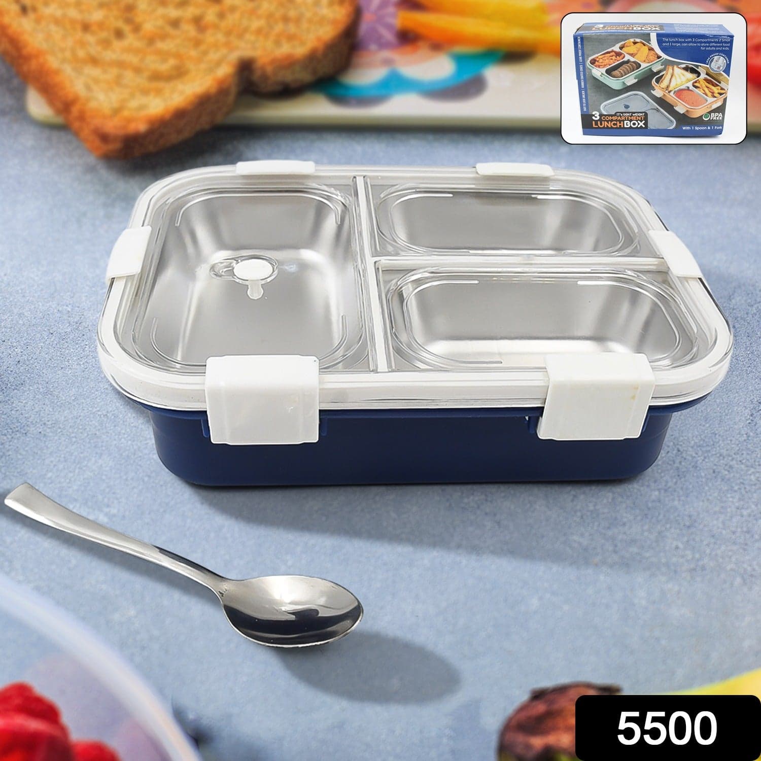 3 Compartment Transparent Stainless Steel Lunch Box For Kids thumbnail 2