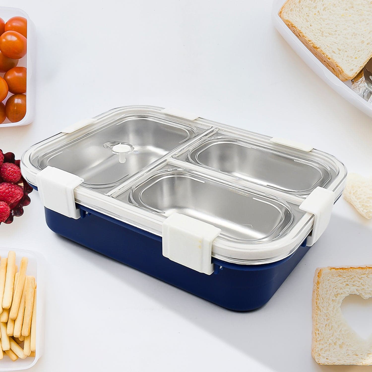 3 Compartment Transparent Stainless Steel Lunch Box For Kids thumbnail 4