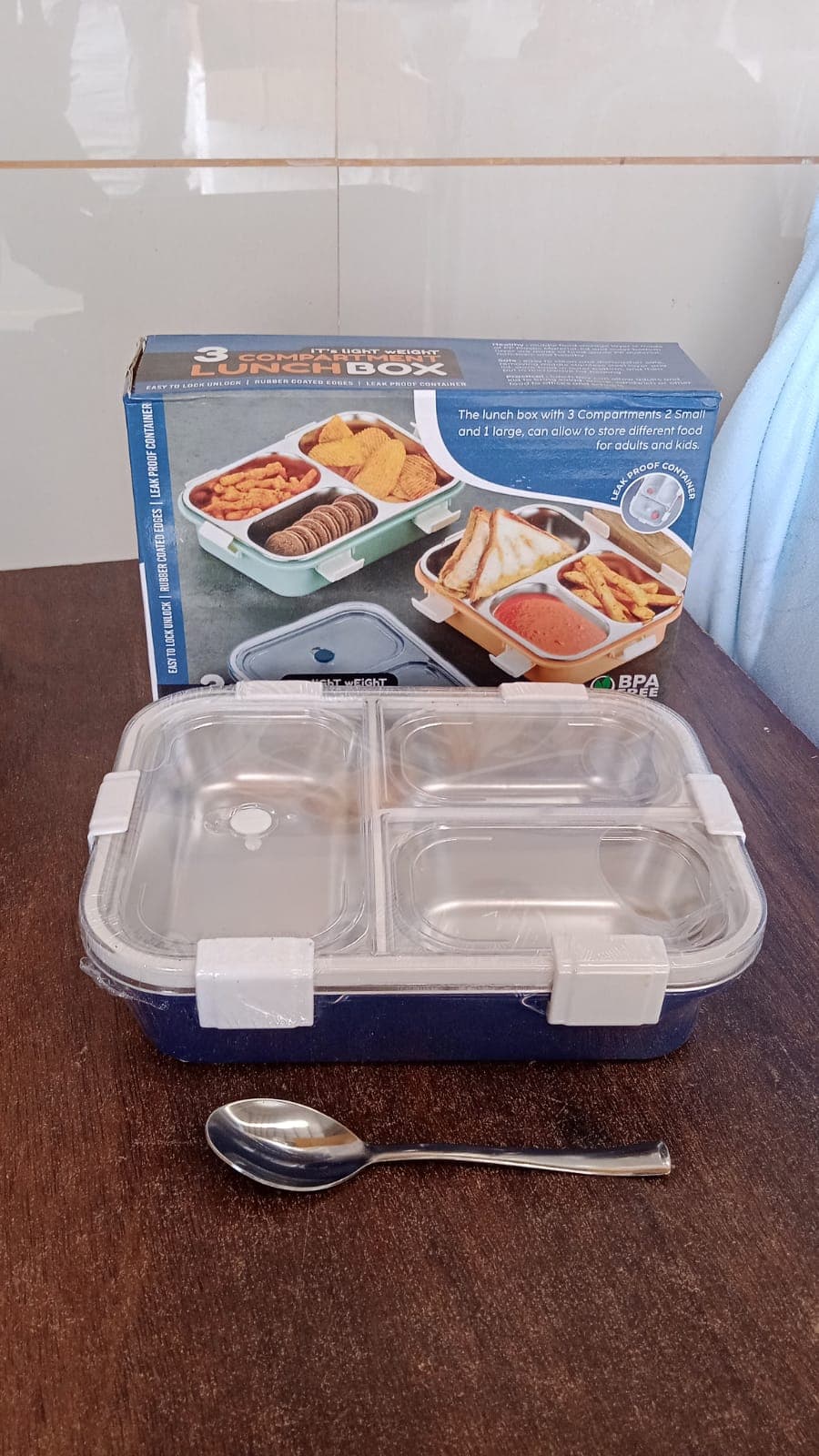 3 Compartment Transparent Stainless Steel Lunch Box For Kids thumbnail 7