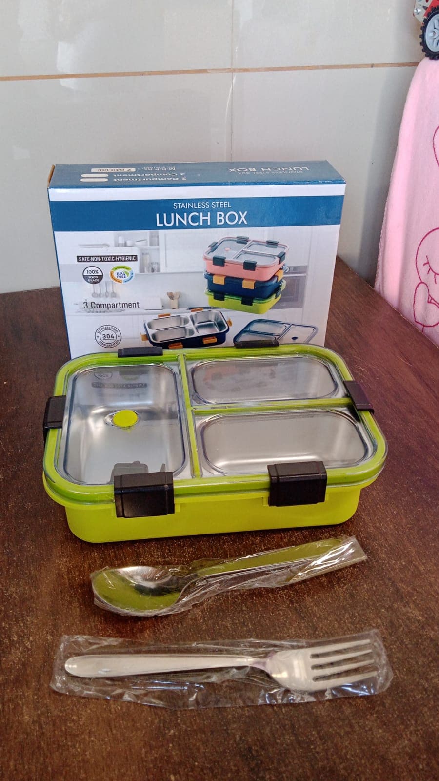 3 Compartment Transparent Stainless Steel Lunch Box For Kids thumbnail 8