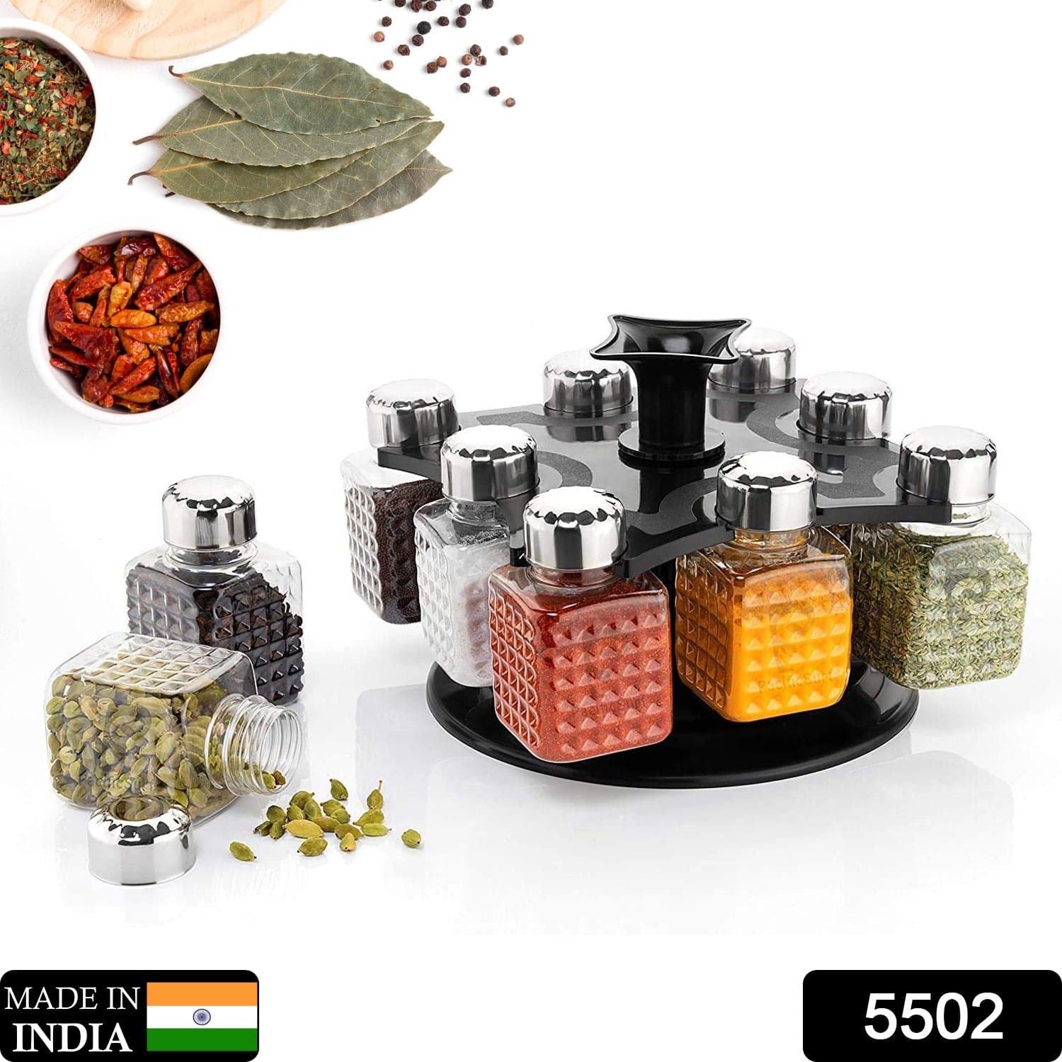 360° Revolving Spice Rack | 8-Piece Square Container Set | All-New Design for Condiments thumbnail 1
