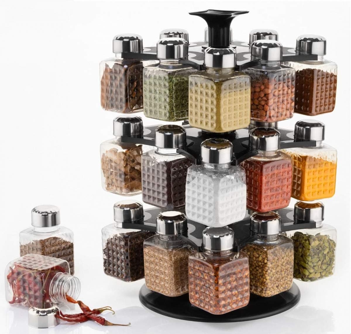 360° Revolving Spice Rack | 24-Piece Square Container Set | All-New Design for Condiments thumbnail 2