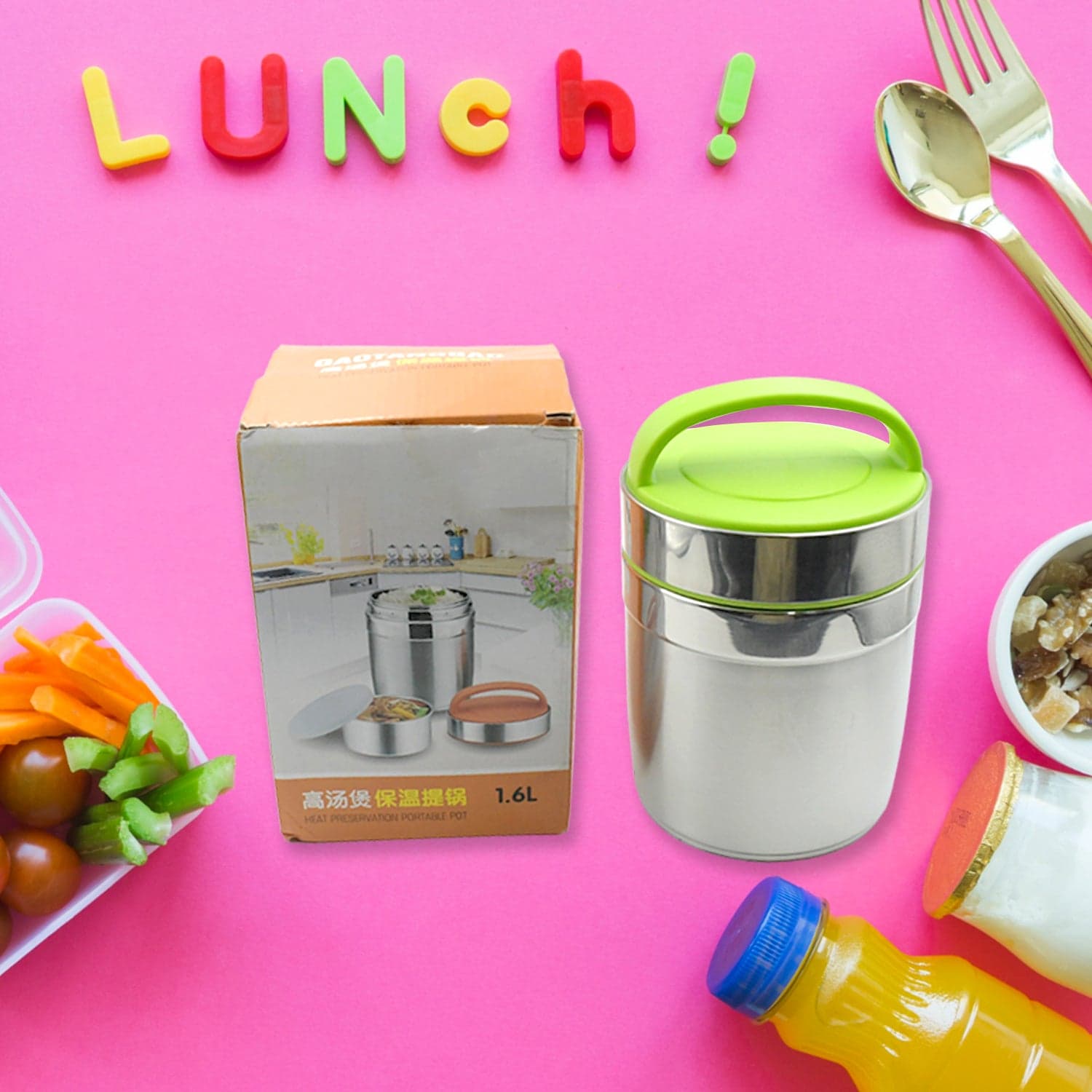 Leak-Proof Thermos Flask For Hot Food, Warm Soup Cup, Vacuum Insulated Lunch Box, Food Box For Thermal Container For Food Stainless Steel (1.6 L) thumbnail 7