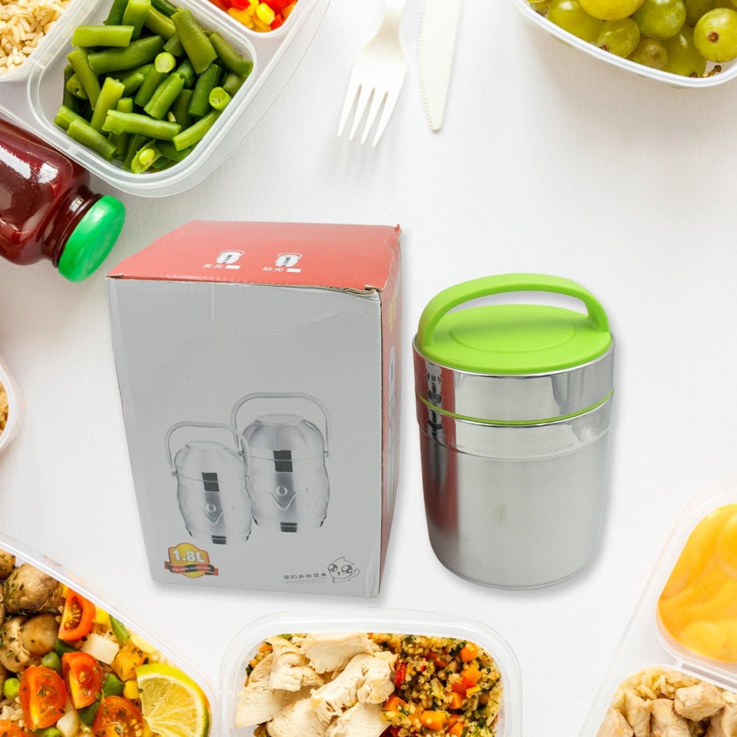 Leak-Proof Thermos Flask For Hot Food, Warm Soup Cup, Vacuum Insulated Lunch Box, Food Box For Thermal Container For Food Stainless Steel (1.8 L) thumbnail 5