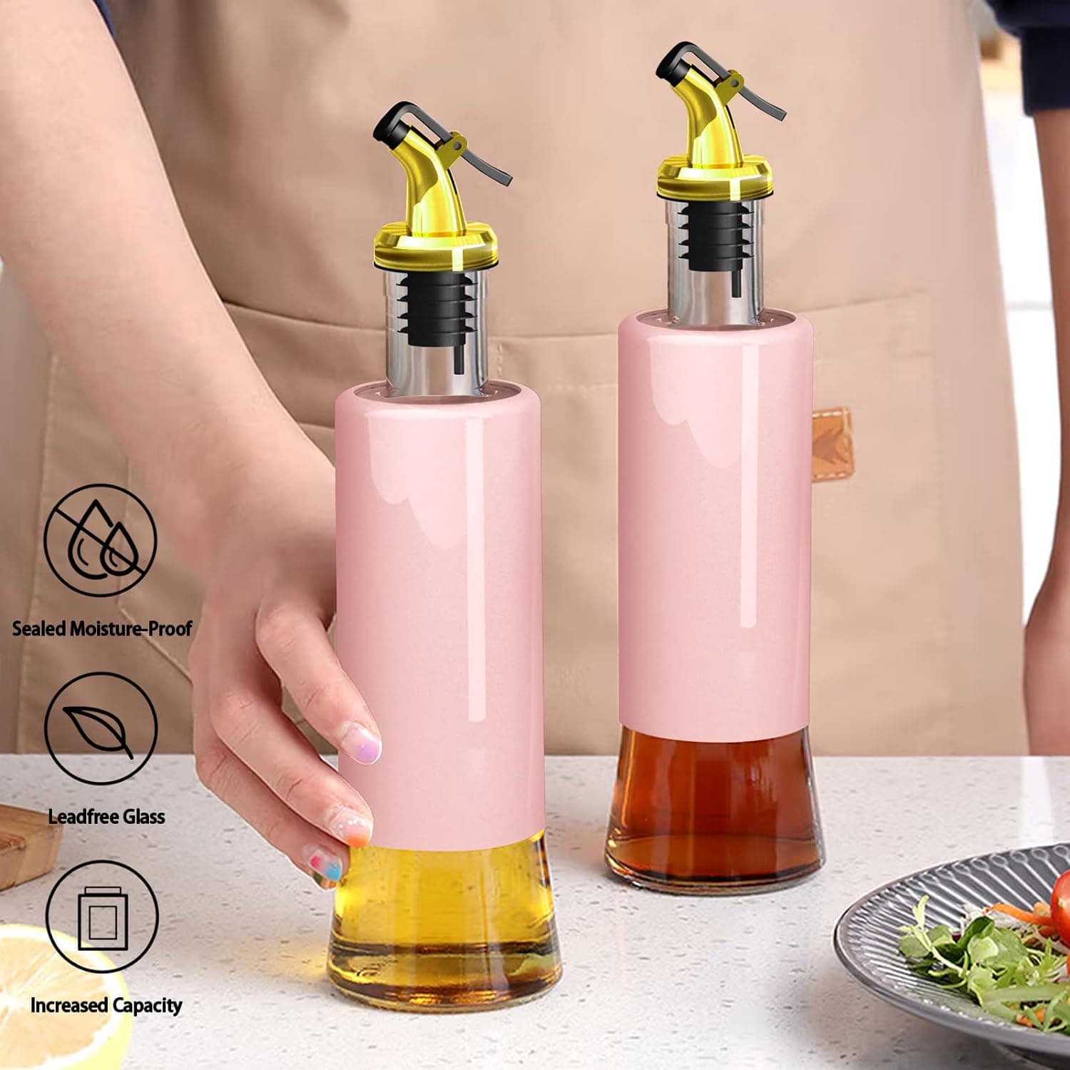 Olive Oil Dispenser of Leakproof Glass Bottle with Non-Drip Spout for Kitchen & Cooking (300 ML) thumbnail 6