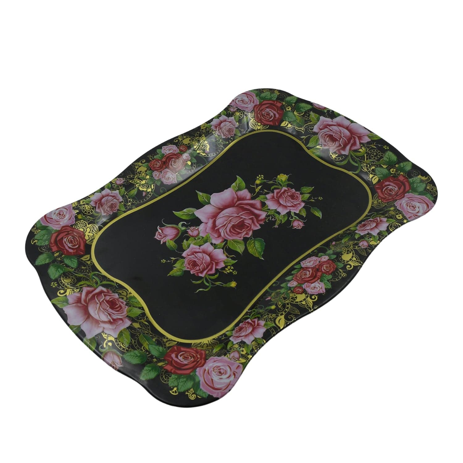 Stainless Steel Serving Tray With Flower Printed Rectangle Premium Dining Table Plate (18 x 8.5 Inch / 1 Pc) thumbnail 3