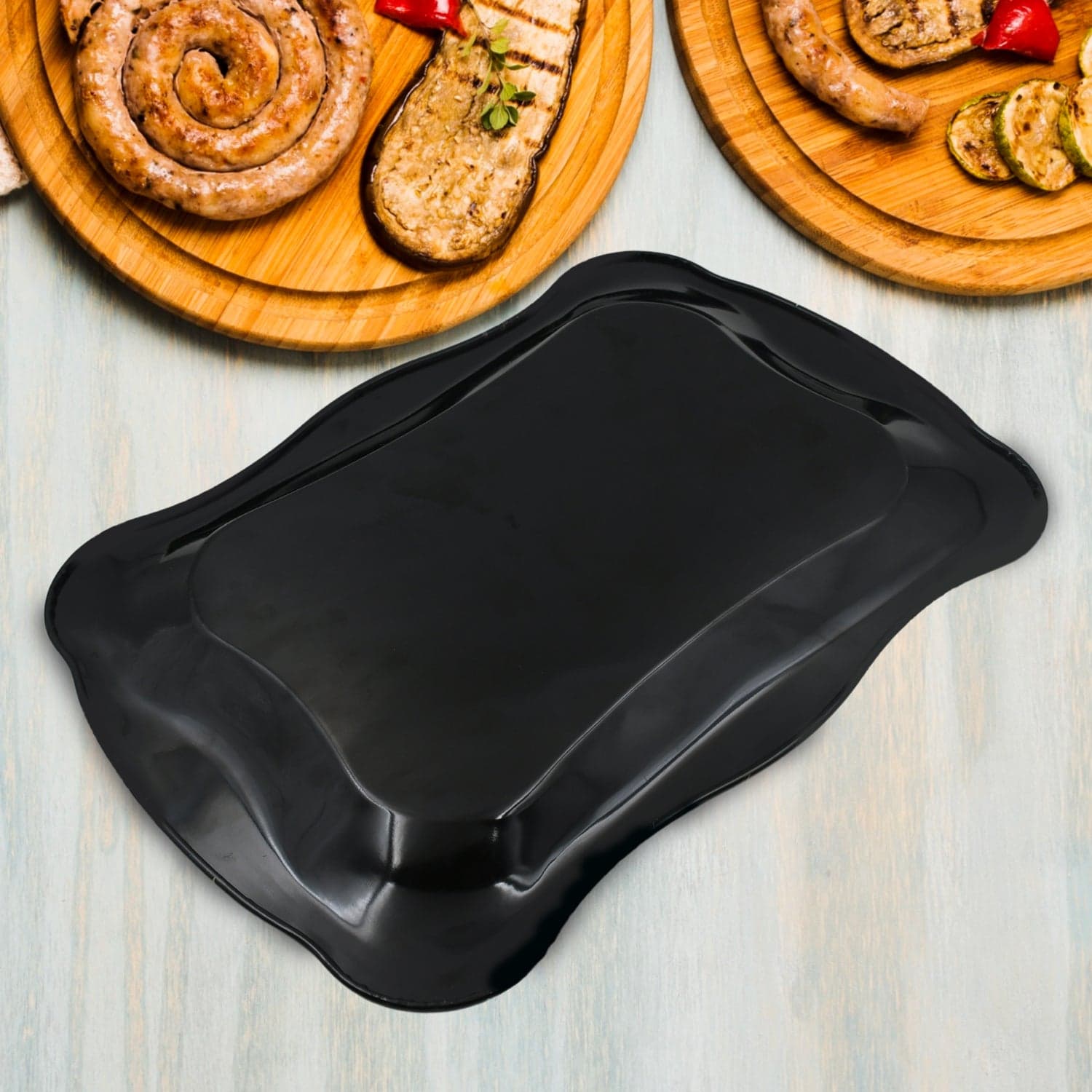 Stainless Steel Serving Tray With Flower Printed Rectangle Premium Dining Table Plate (18 x 8.5 Inch / 1 Pc) thumbnail 5