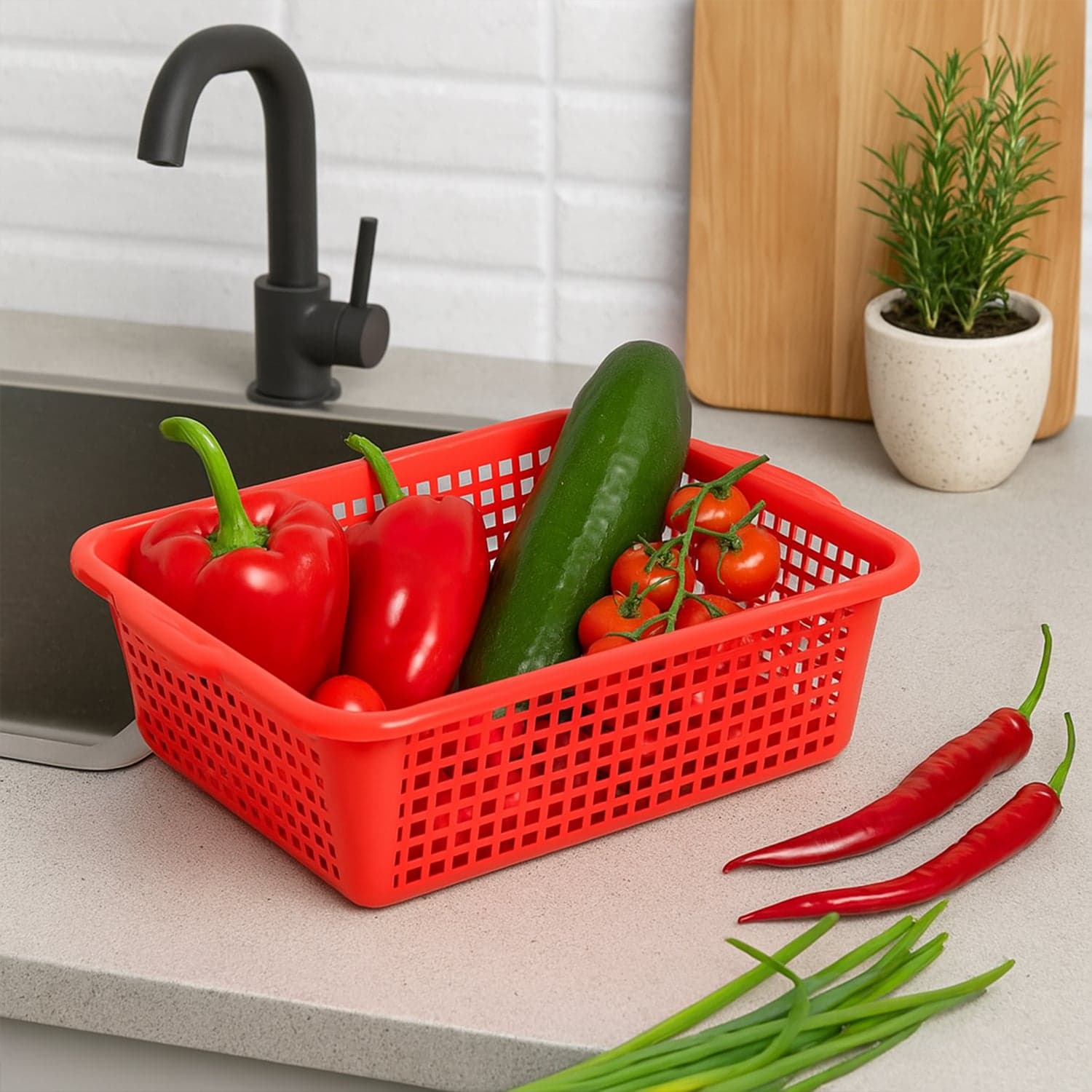Plastic 1 Pc Kitchen Small Size Dish Rack Drainer Vegetables and Fruits Washing Basket Dish Rack Multipurpose Organizers (29x22CM Mix Color) thumbnail 1