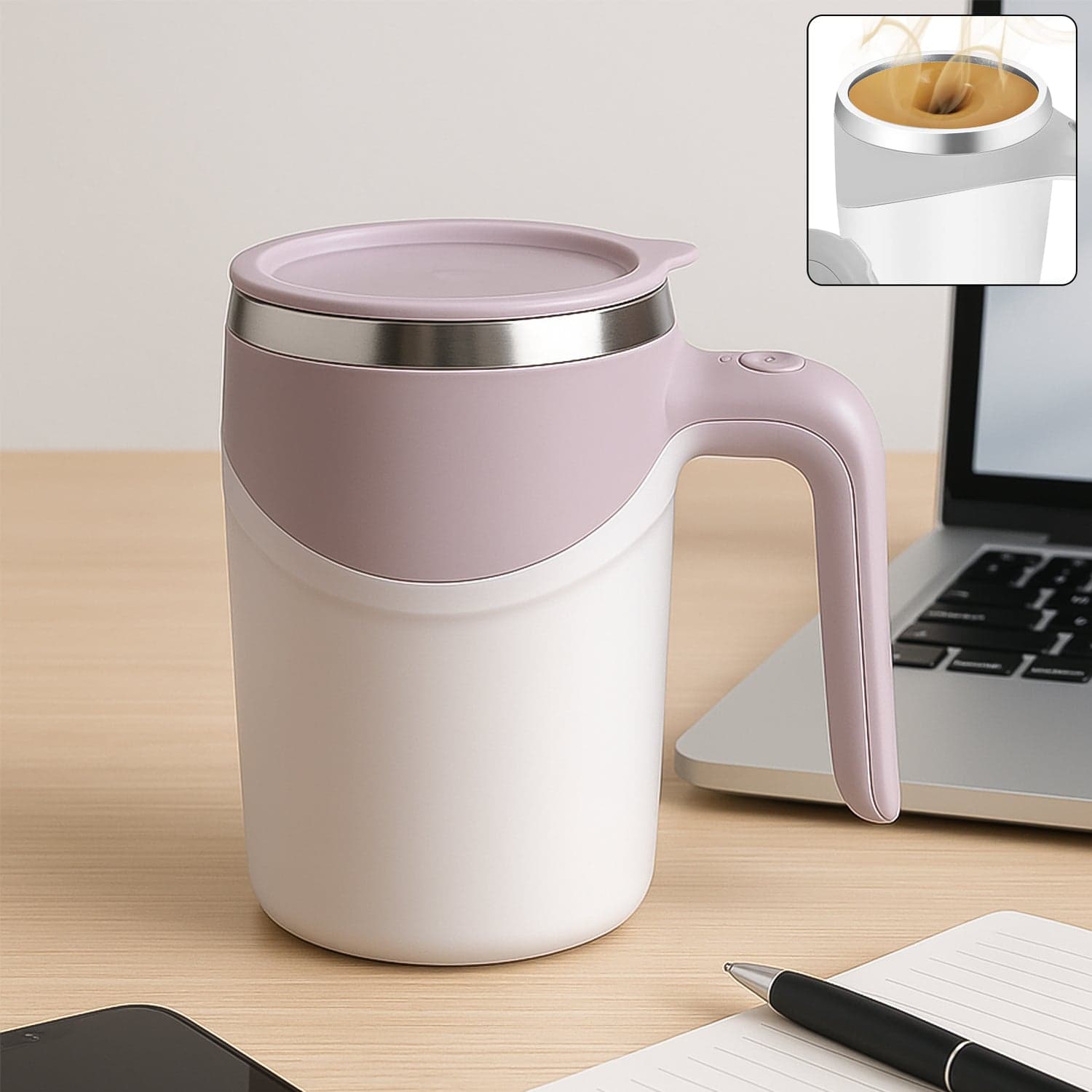 Stirring Coffee Mug | Magnetic Stirring Coffee Cup | Stainless Steel Mug For Milk | Travel Mixing Cup | Self Stirring Coffee Mug thumbnail 1