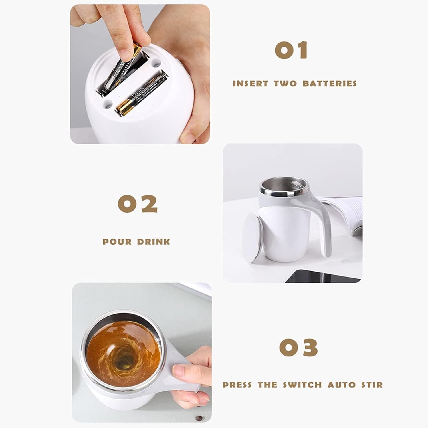 Stirring Coffee Mug | Magnetic Stirring Coffee Cup | Stainless Steel Mug For Milk | Travel Mixing Cup | Self Stirring Coffee Mug thumbnail 6