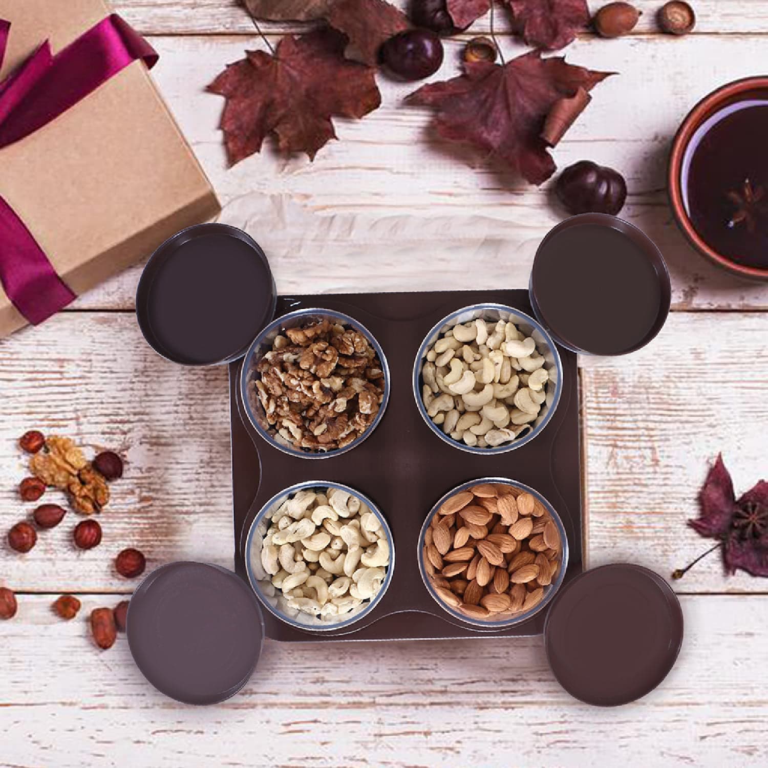 Airtight Plastic 4 Pc Storage Container Set, With Tray Dry Fruit Plastic Storage Container Tray Set With Lid & Serving Tray For Kitchen thumbnail 1