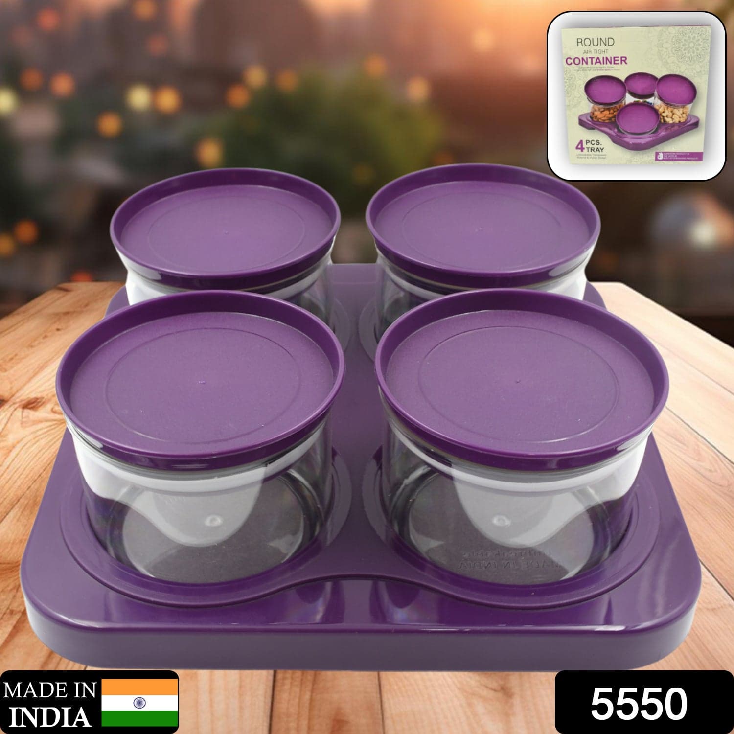 Airtight Plastic 4 Pc Storage Container Set, With Tray Dry Fruit Plastic Storage Container Tray Set With Lid & Serving Tray For Kitchen thumbnail 2