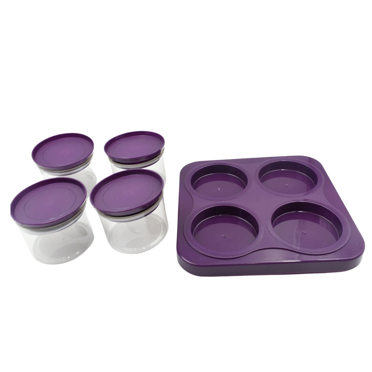 Airtight Plastic 4 Pc Storage Container Set, With Tray Dry Fruit Plastic Storage Container Tray Set With Lid & Serving Tray For Kitchen thumbnail 4