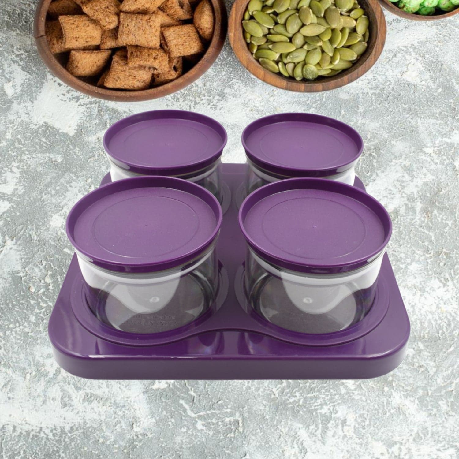 Airtight Plastic 4 Pc Storage Container Set, With Tray Dry Fruit Plastic Storage Container Tray Set With Lid & Serving Tray For Kitchen thumbnail 5