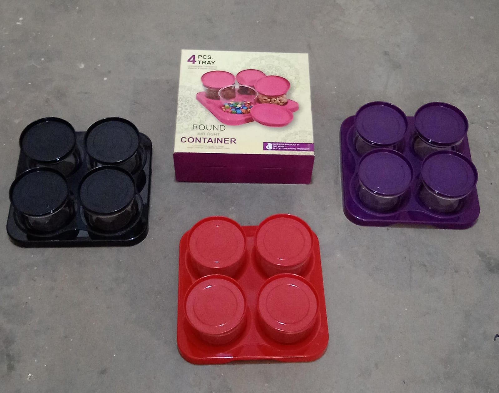 Airtight Plastic 4 Pc Storage Container Set, With Tray Dry Fruit Plastic Storage Container Tray Set With Lid & Serving Tray For Kitchen thumbnail 8