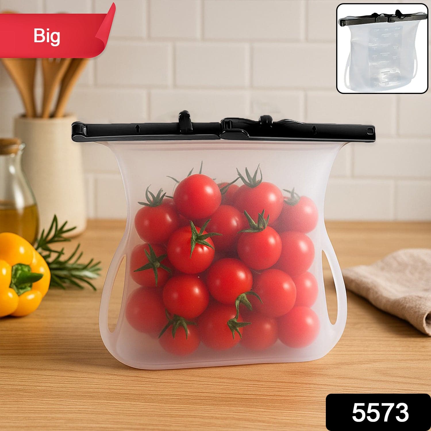 Reusable Silicone Food Storage Bag Of Leakproof, Flat Bottom, Freezer & Microwave Safe, Bpa-Free Snack & Sandwich Bag (1 Pc) thumbnail 2