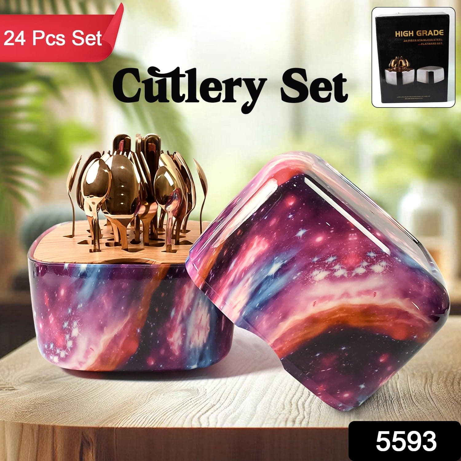 Unique Golden Egg Storage Modern Tableware Steak Knives Fork Flatware Set (24Pcs Set) thumbnail 2
