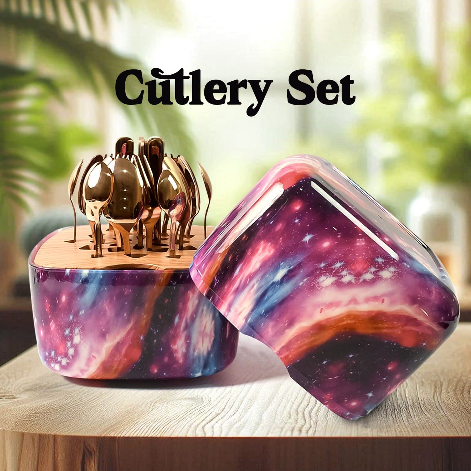 Unique Golden Egg Storage Modern Tableware Steak Knives Fork Flatware Set (24Pcs Set) thumbnail 3