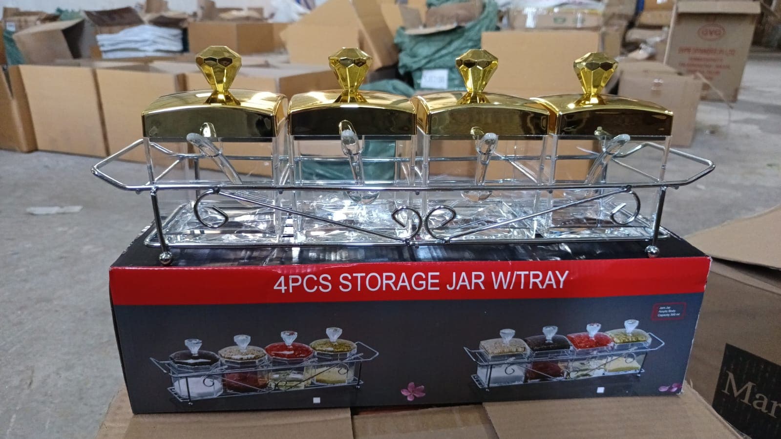 Storage Jar Set One Set With 4 Jars With Lids, Tray & 4 Spoon For Coffee, Tea, Sugar For Storage Jar With Tray For Home Kitchen thumbnail 6