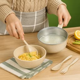 Rice Bowl Noodle Set of 6 Pcs with Lid, Handle & Cutlery