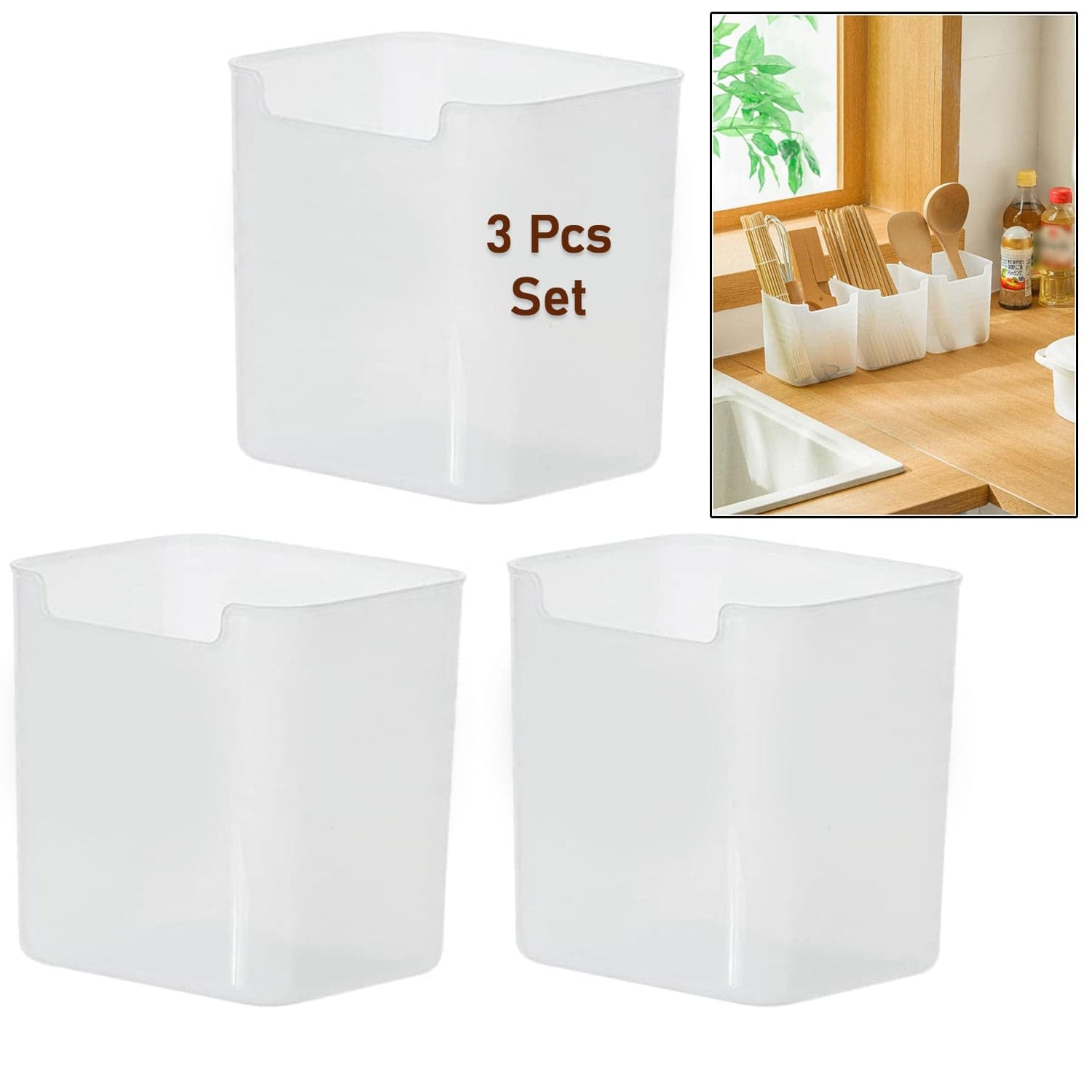 3Pcs Clear Plastic Organizer Storage Versatile Kitchen Drawer Organizer Tray For Desk thumbnail 3