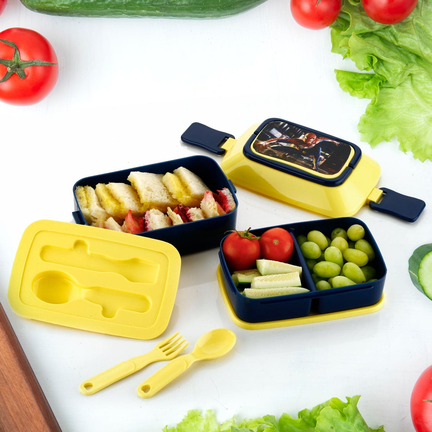 5621 Double Layer Lunch Box Stylish Lid Lunch Box With Fork & Spoon Lunch Box For Children School Lunch Box  thumbnail 1