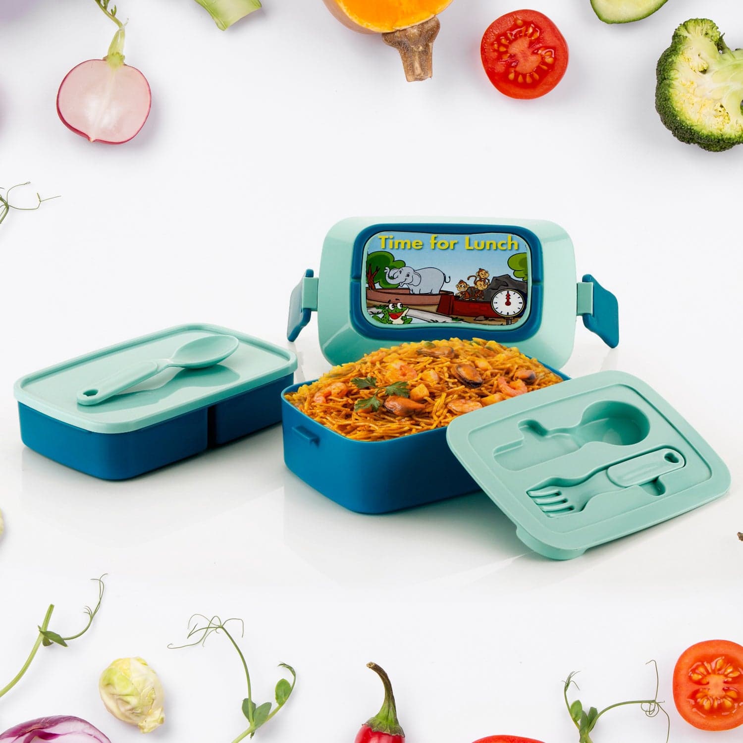 5621 Double Layer Lunch Box Stylish Lid Lunch Box With Fork & Spoon Lunch Box For Children School Lunch Box  thumbnail 3