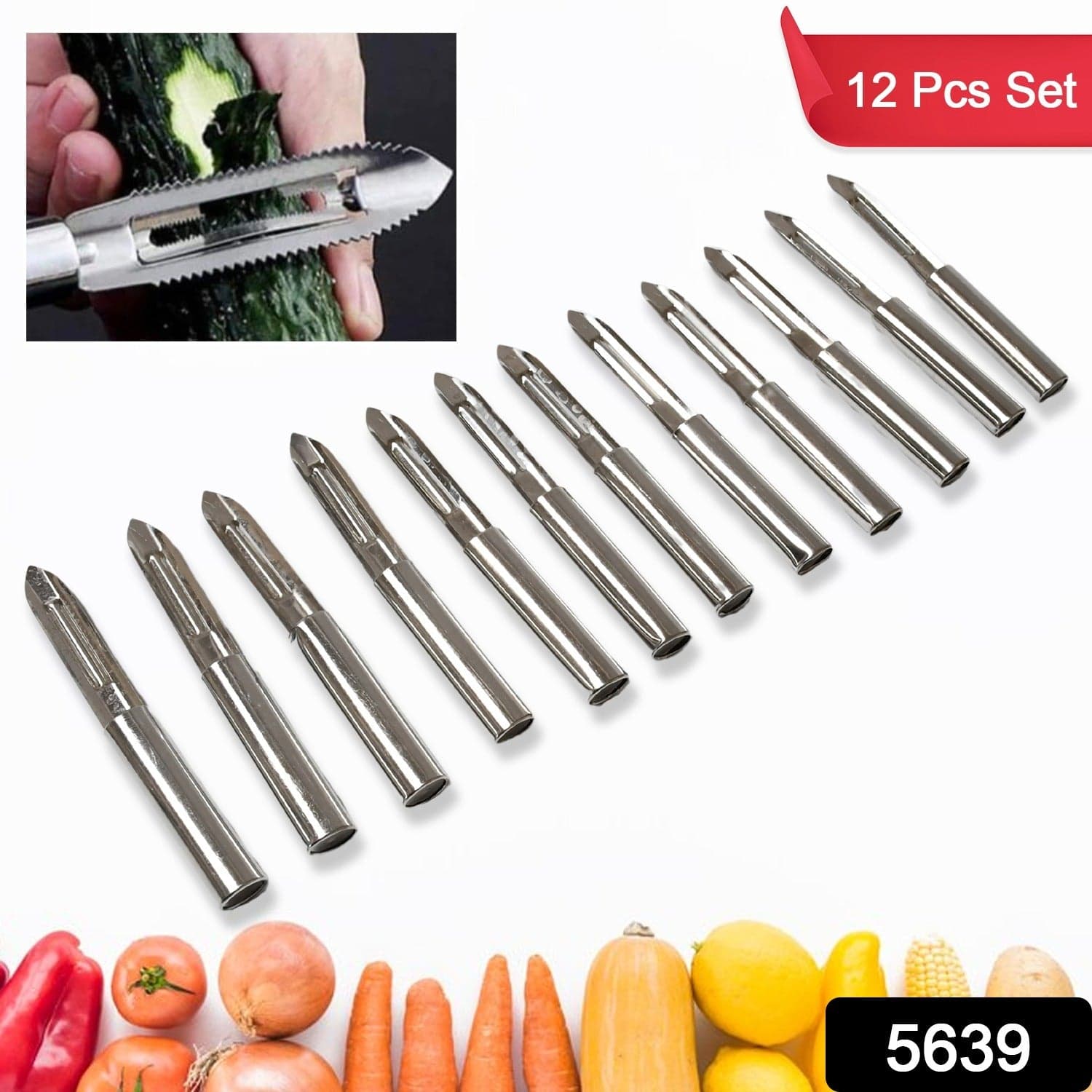 Stainless Steel Peeler Set of Multi-Purpose Handle for Peeling & Shredding (12 Pcs Set) thumbnail 2