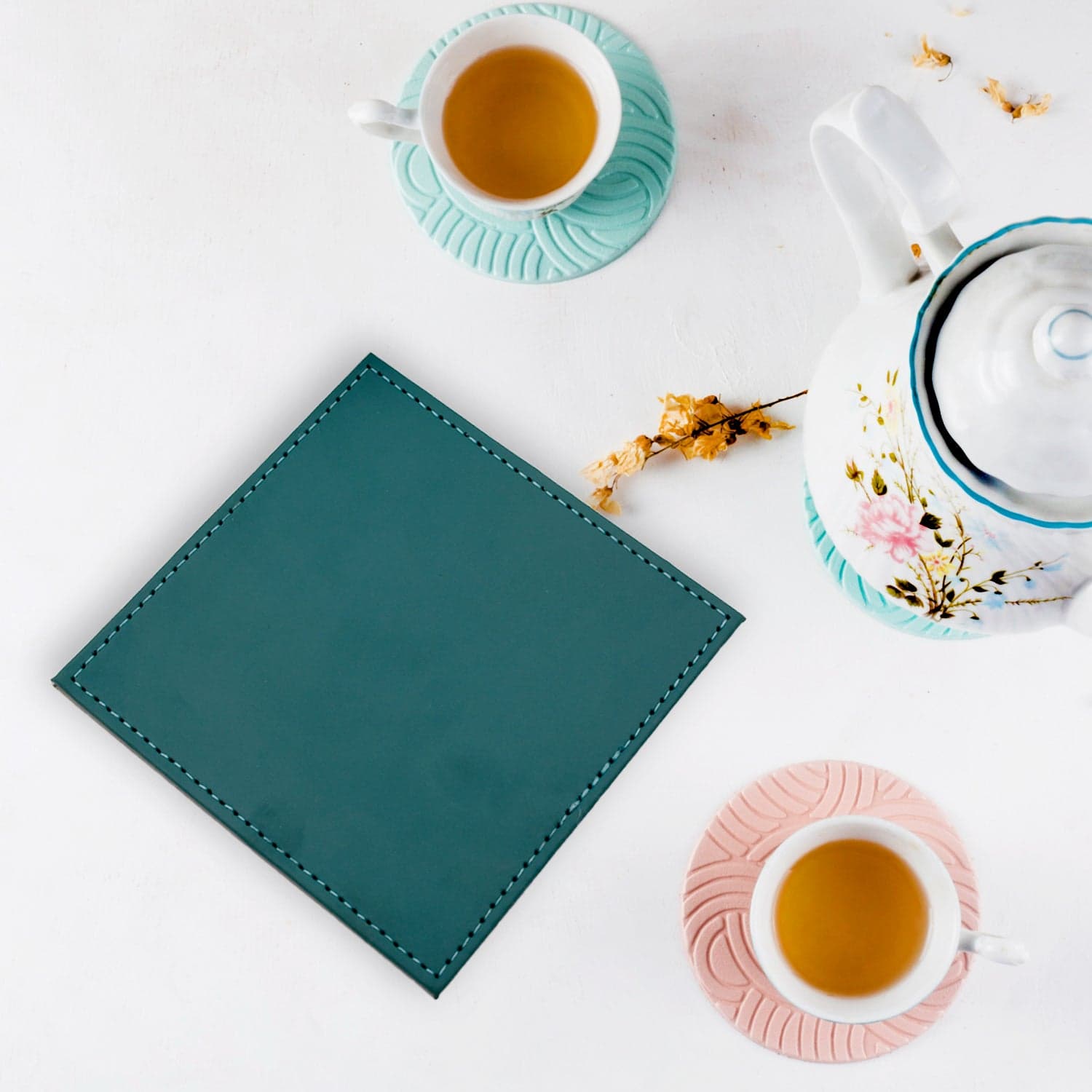 Square Leather Tea Coaster Set of Durable Dining & Coffee Table Decor (4 Pc) thumbnail 1