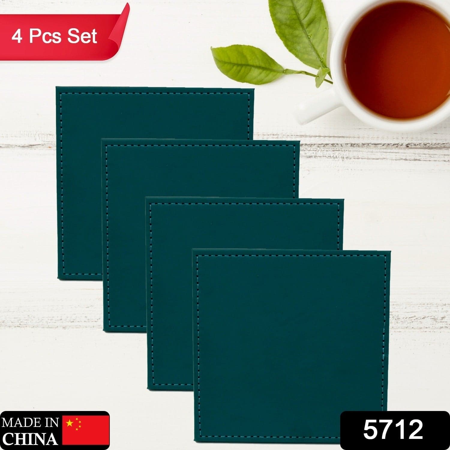 Square Leather Tea Coaster Set of Durable Dining & Coffee Table Decor (4 Pc) thumbnail 2