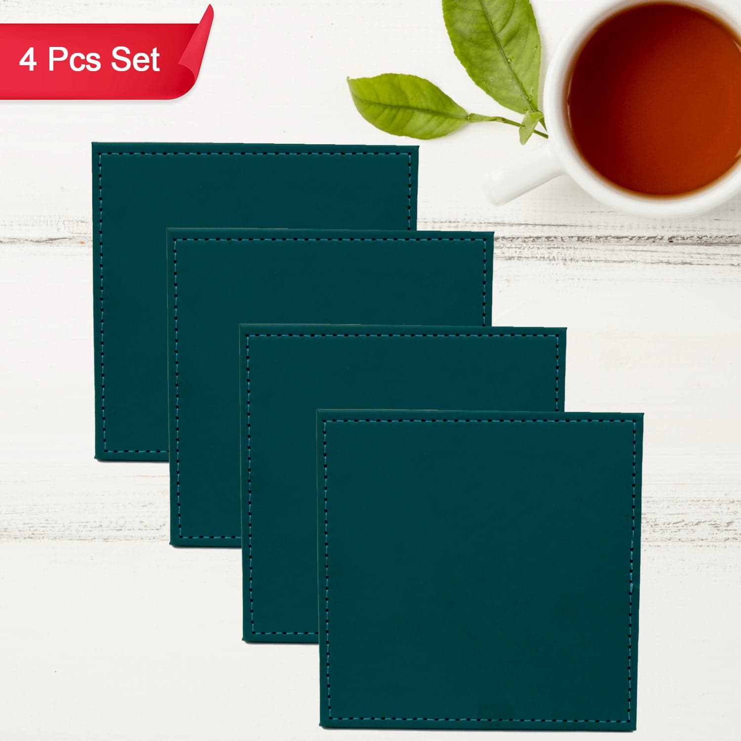 Square Leather Tea Coaster Set of Durable Dining & Coffee Table Decor (4 Pc) thumbnail 3