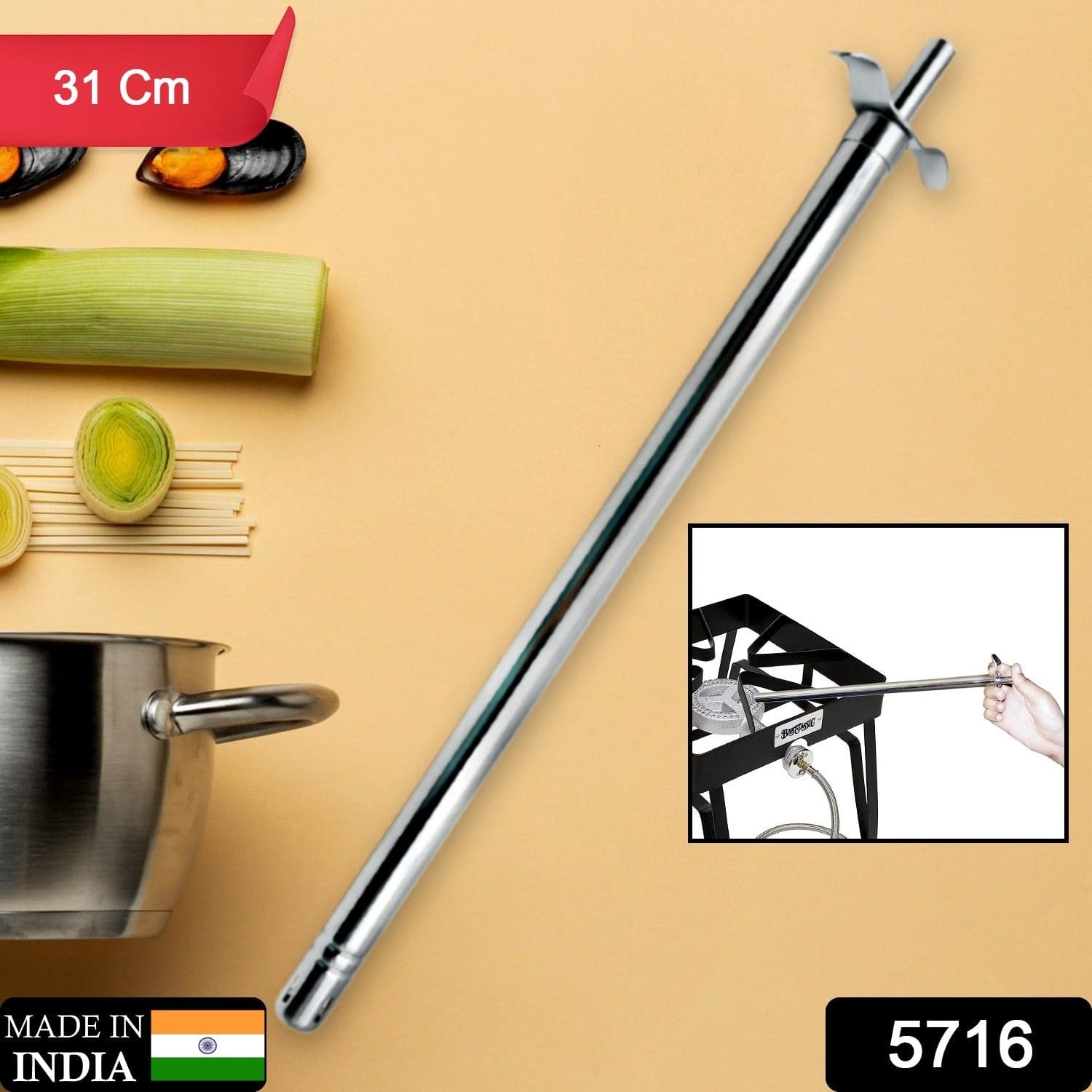 Stainless Steel Gas Lighter - Long Spark for Kitchen Stoves & Restaurants (31 Cm / 1 Pc) thumbnail 2