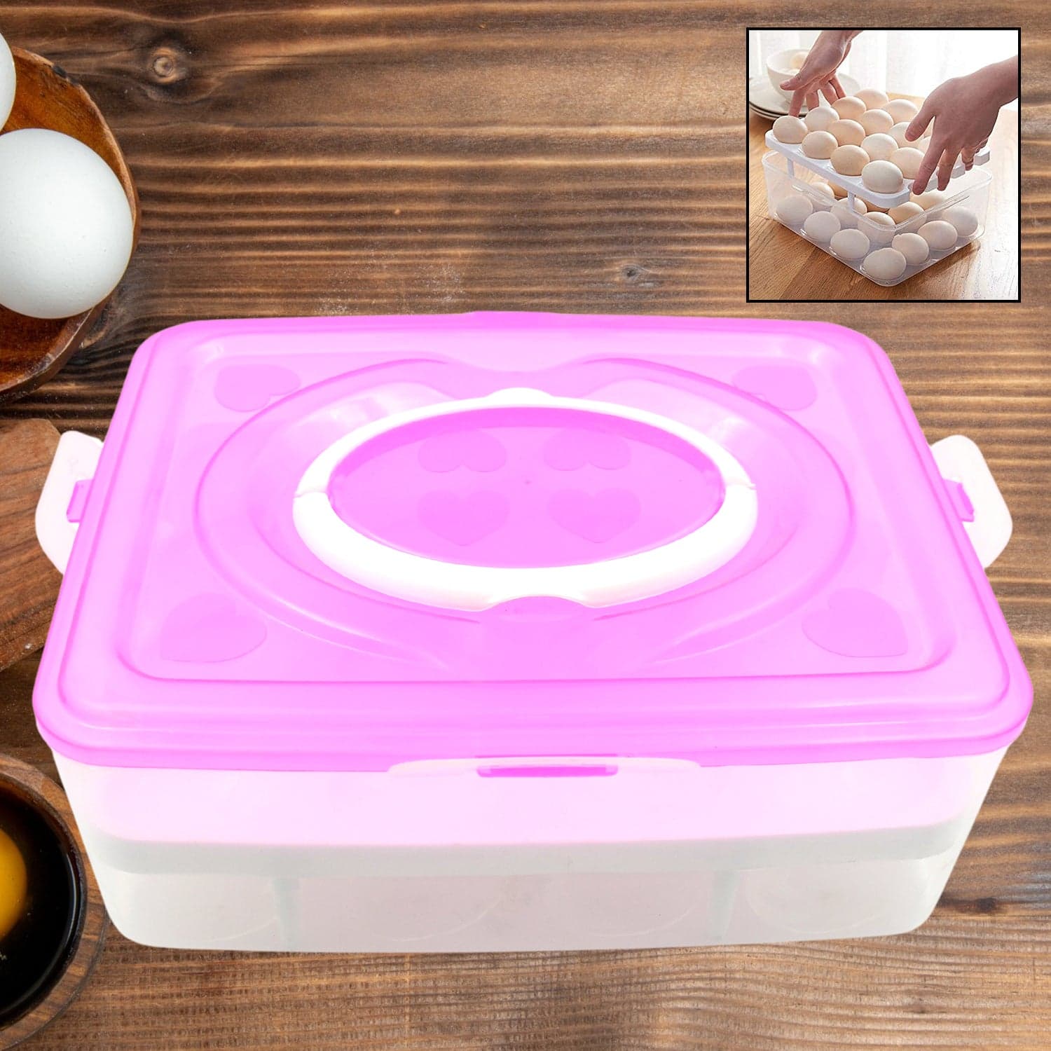 2Layer, 32 Grid Egg Tray With Lid Egg Carrier Holder For Refrigerator, Camping Food Storage Container With Handle (1 Pc ) thumbnail 1