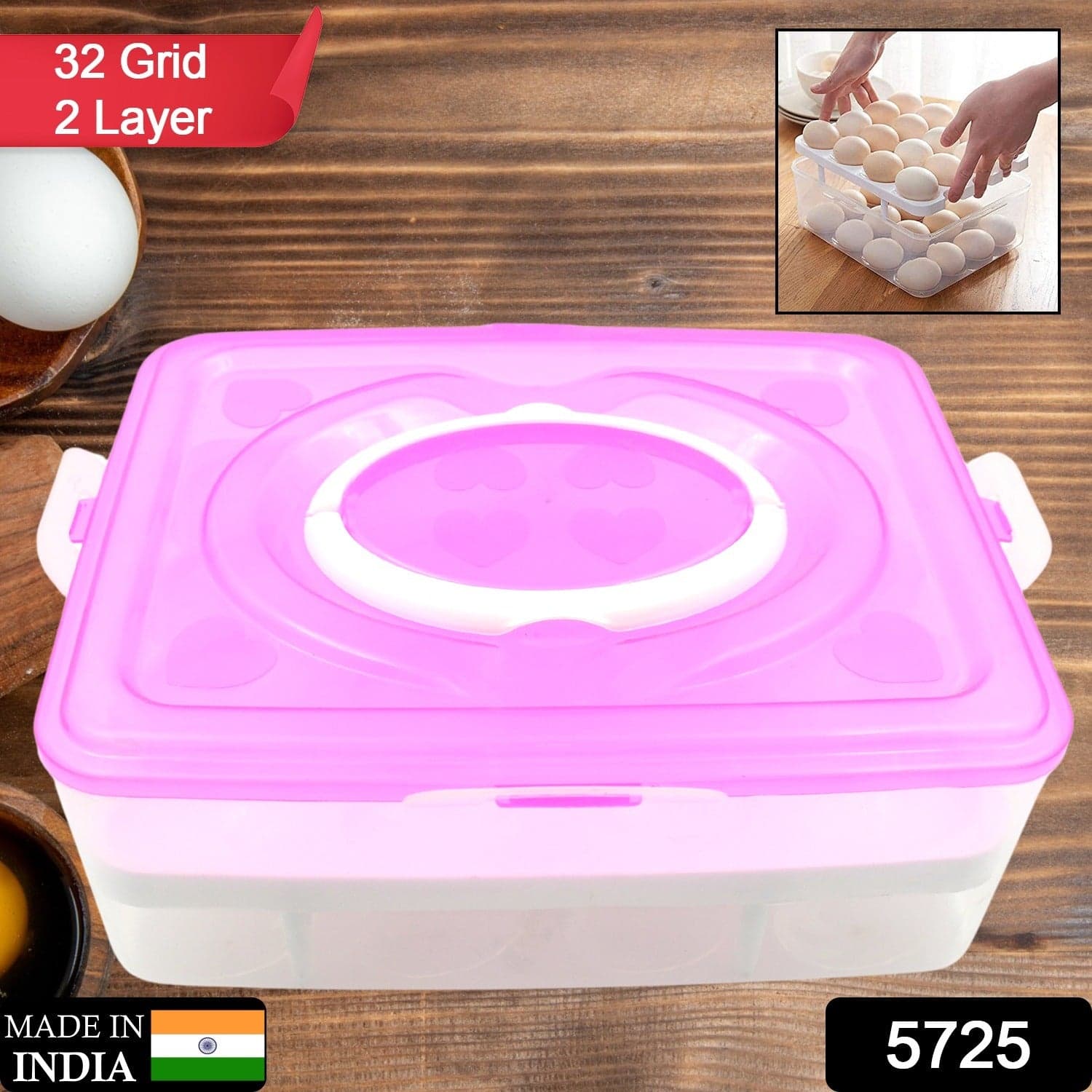 2Layer, 32 Grid Egg Tray With Lid Egg Carrier Holder For Refrigerator, Camping Food Storage Container With Handle (1 Pc ) thumbnail 2