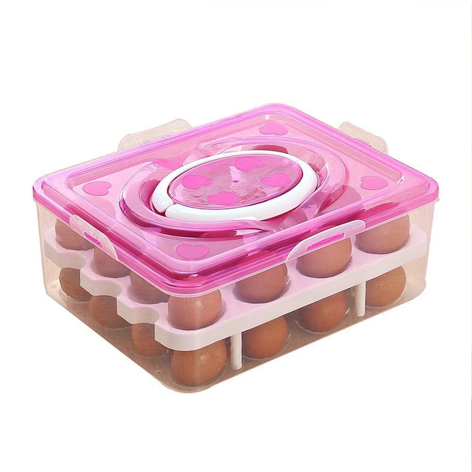 2Layer, 32 Grid Egg Tray With Lid Egg Carrier Holder For Refrigerator, Camping Food Storage Container With Handle (1 Pc ) thumbnail 4
