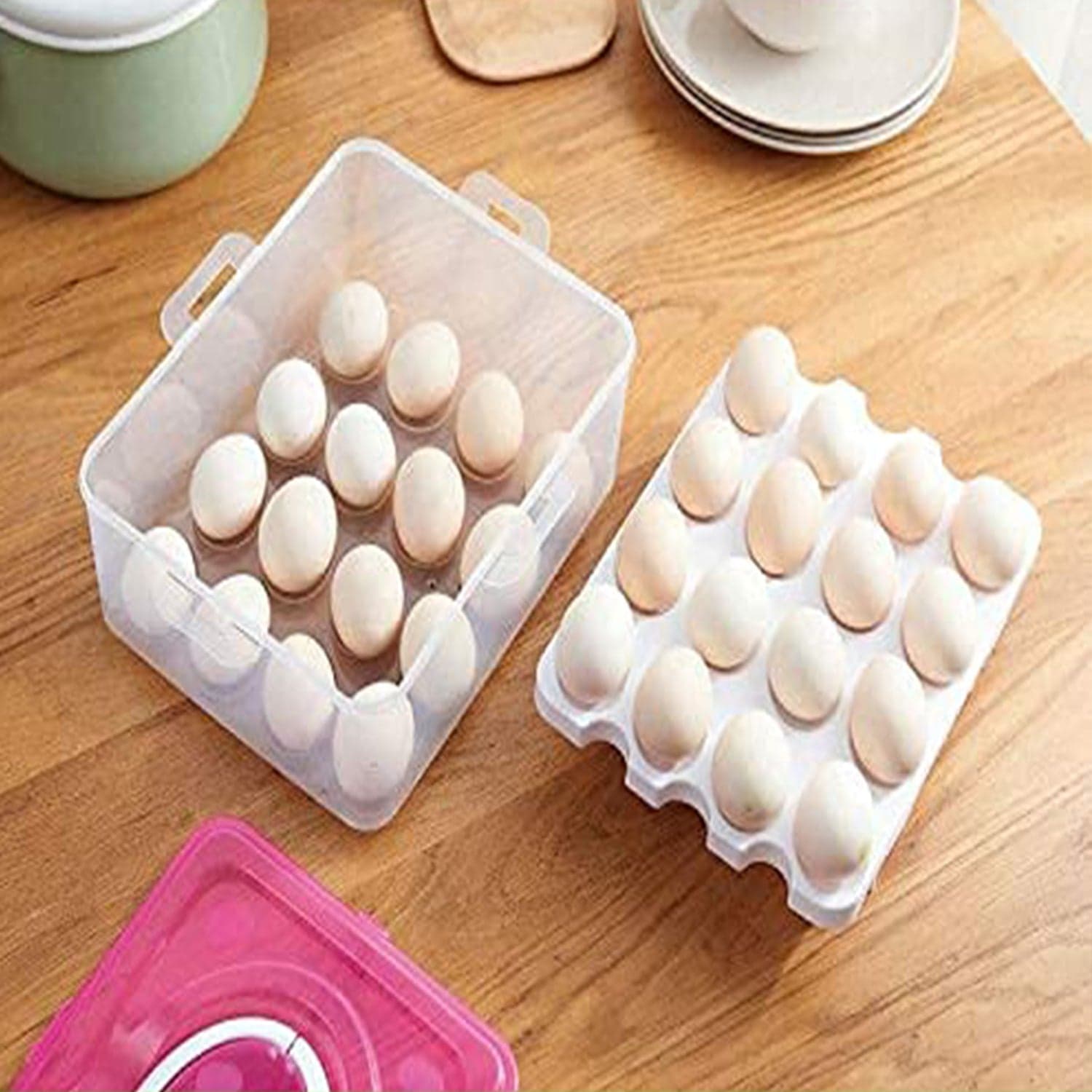 2Layer, 32 Grid Egg Tray With Lid Egg Carrier Holder For Refrigerator, Camping Food Storage Container With Handle (1 Pc ) thumbnail 5
