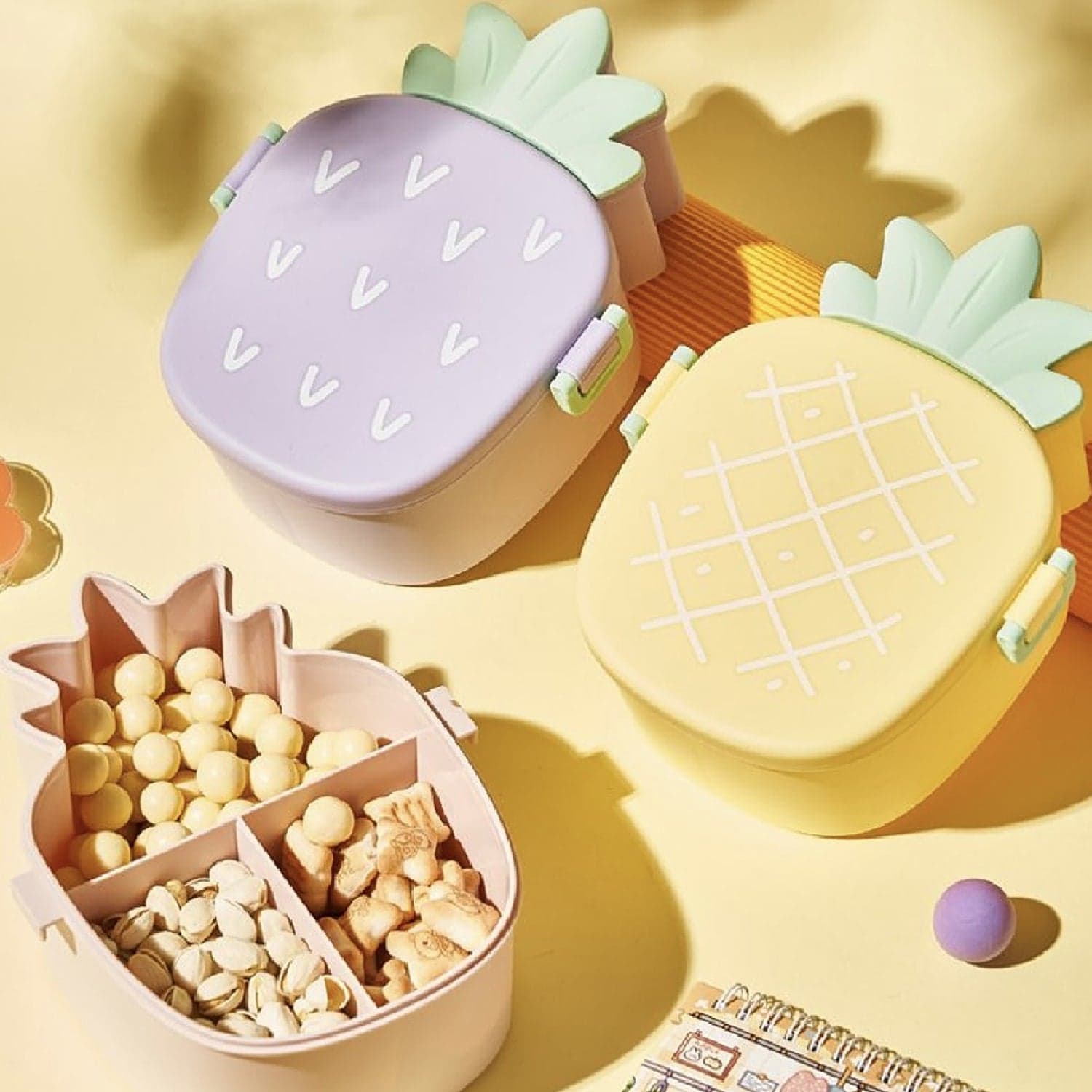 Kids Lunch Box Cute Pineapple Shaped Bento Box With Fork Spoon Snack Container Microwave Portable Office Lunch Box (1 Pc / With Spoon thumbnail 1