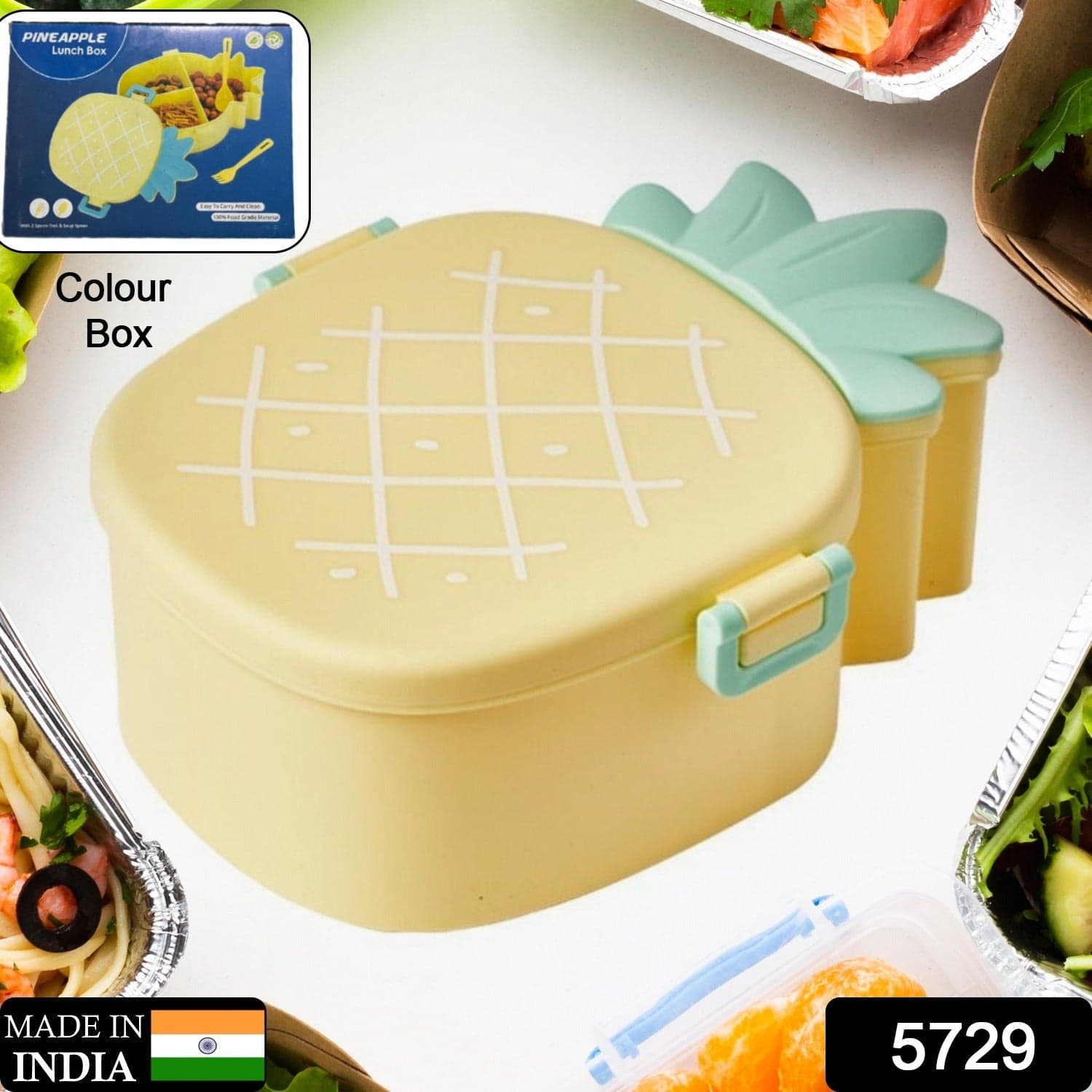 Kids Lunch Box Cute Pineapple Shaped Bento Box With Fork Spoon Snack Container Microwave Portable Office Lunch Box (1 Pc / With Spoon thumbnail 2
