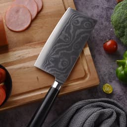 Stainless Steel Chef Damascus Cleaver Vegetable Knife With Plastic Handle & Cover