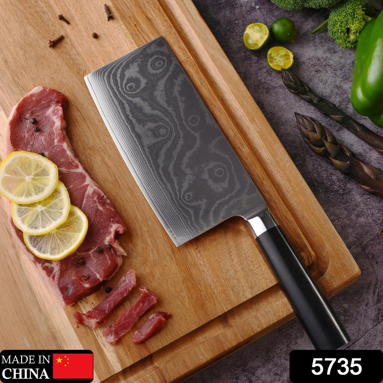 Stainless Steel Chef Damascus Cleaver Vegetable Knife With Plastic Handle & Cover thumbnail 2