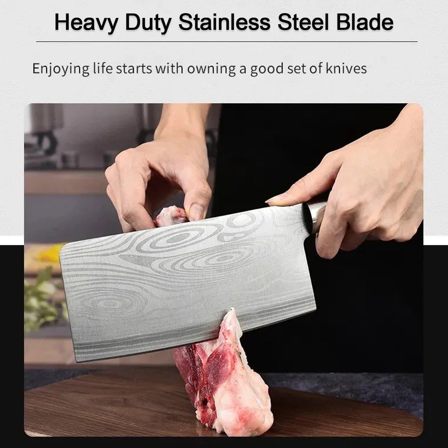 Stainless Steel Chef Damascus Cleaver Vegetable Knife With Plastic Handle & Cover thumbnail 5