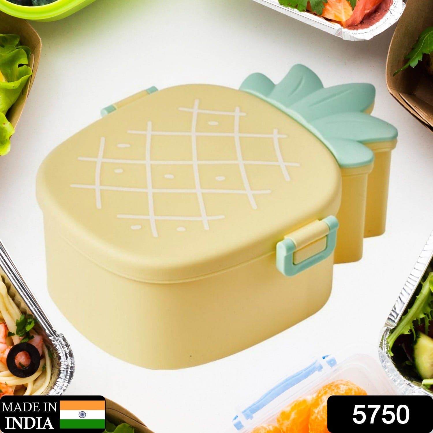 Kids Lunch Box Cute Pineapple Shaped Bento Box with Fork Spoon Snack Container Microwave Portable Office Lunch Box (1 Pc / With Spoon & Fork) thumbnail 2