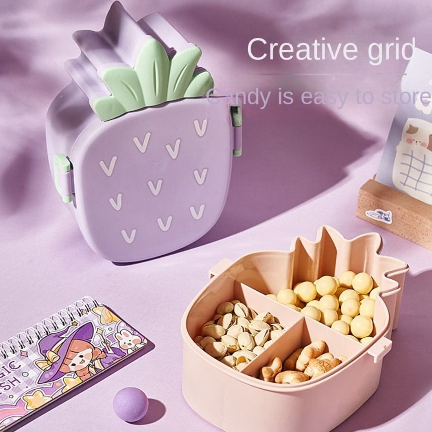 Kids Lunch Box Cute Pineapple Shaped Bento Box with Fork Spoon Snack Container Microwave Portable Office Lunch Box (1 Pc / With Spoon & Fork) thumbnail 7