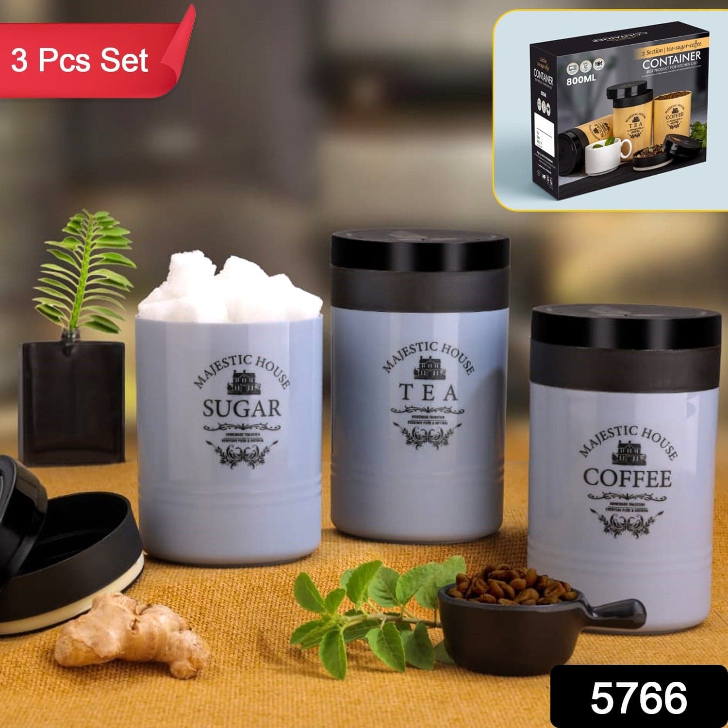Airtight Containers of For Tea, Coffee, Sugar & More (3 Pcs Set) thumbnail 2